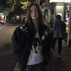 复古街头花卉刺绣春秋款夹克潮牌棒球男女vintage情侣外套，男装夹克，星座1210-1
