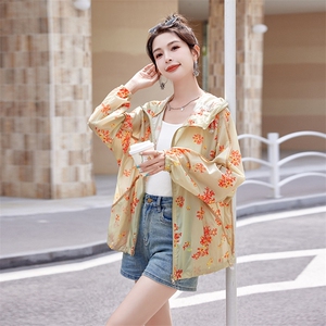 时尚学院风印花防晒衣女2023年夏季新款修身显瘦连帽长袖上衣外套图片