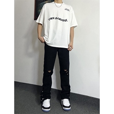 新款美式高街ins小众拉链排扣破洞休闲牛仔裤货号K642P6078，男装牛仔裤，电商A063