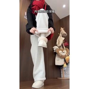 运动裤女冬季新款高腰直筒棉裤休闲垂感阔腿加绒卫裤LB45711-P40图片