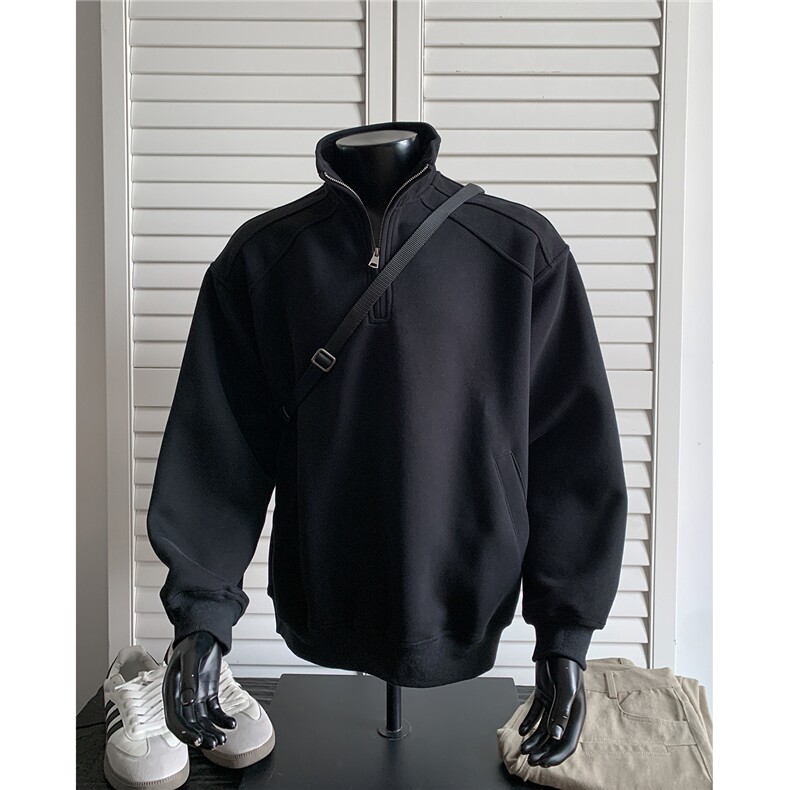 假模图美式半拉链立领卫衣重磅宽松情侣上衣外套男H1127特P45，女装短外套，电商A341