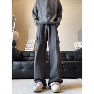 宽松休闲直筒工装牛仔裤男女潮牌新款多口袋百搭水洗美式vibe长裤图片