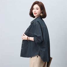 大码中年女装妈妈春秋洋气高贵薄款牛仔衬衫短外套女2024新款上衣，女装衬衫，悦见她