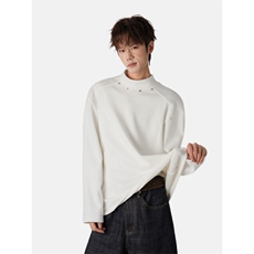 高质量钉扣装饰长袖T恤黑色白色M到3XLXZ212-QWT324-P42，男装T恤，星座212