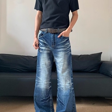 水洗做旧复古牛仔裤男2025新款高端休闲裤子潮牌男直筒长裤，男装牛仔裤，星座218-8