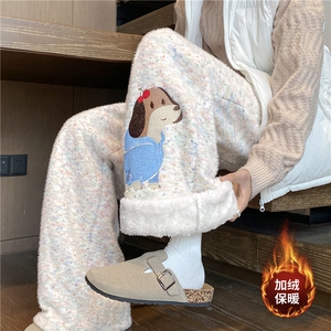 冬季新款马海毛腊肠狗刺绣加绒针织休闲裤B315-K25907JR特p52控98图片