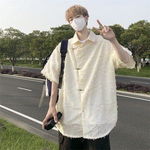 夏装潮牌流苏短袖衬衫男女街头痞帅宽松半袖衬衣潮CS01277-P55图片