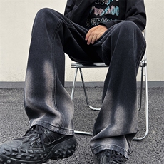 现货秋季美式VIBE高街扎染微喇叭裤男显瘦百搭牛仔裤K681-P50，男装牛仔裤，星座205