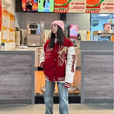 美式拼接撞色棒球服男春秋高街潮牌宽松全刺绣百搭休闲夹克外套，男装夹克，星座218-8