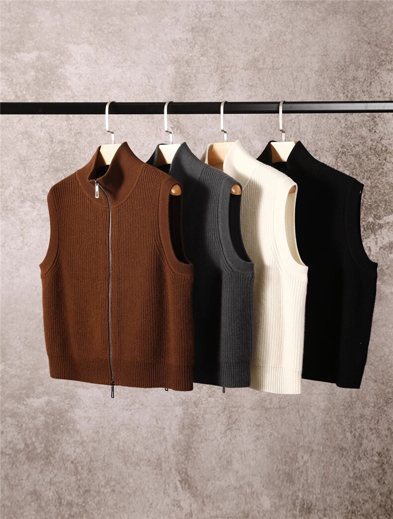 2025舒适百搭简约秋冬新款软糯舒适双拉链叠穿马甲，女装针织衫/毛衣，绒默