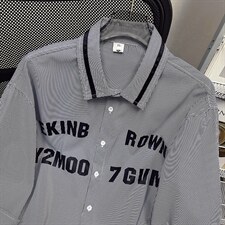 1中性竖条纹大码M-5XL日系港风情侣七分袖衬衫男QCS7018P45控68，男装衬衫，星座226-2