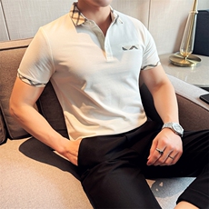 2025夏季新款主推短袖格子领高级感T恤翻领Polo衫60054-P55，男装T恤，电商D342