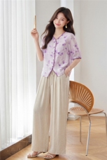 2026年夏季时尚天丝V领宽松阔腿裤裙裤套装女两件套，女装套装/套裙，依万里