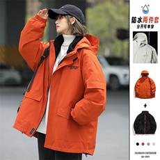 秋冬三合一连帽双层冲锋衣纯色宽松港风情侣棉袄外套MY9318P-115，女装短外套，电商A128