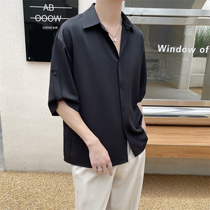 轻熟风 ins垂感冰丝衬衫五分袖薄款抖音衬衣CY13/P50控78图片