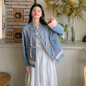 新中式复古风牛仔外套女春秋2025新款独特漂亮盘扣小个子短上衣图片