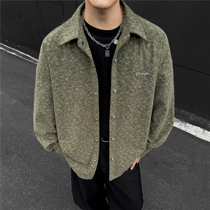 秋季男士衬衫灯芯绒外套宽松痞帅豹纹夹克上衣GS60086图片