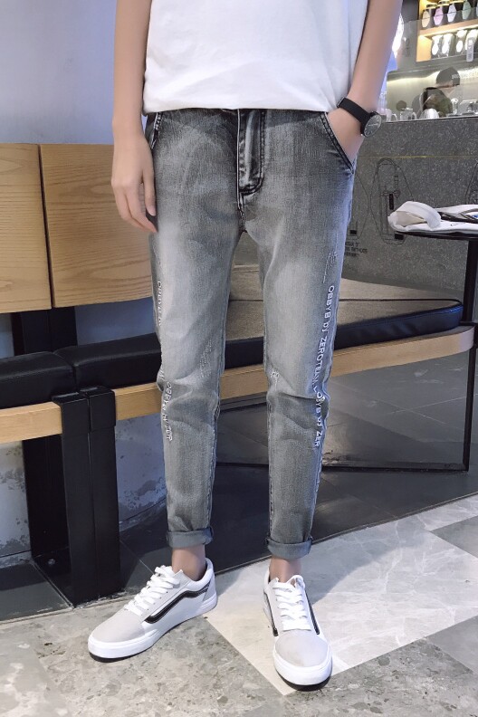 2021春秋季新款男士潮流个性牛仔裤九分裤青年黑色小脚裤男,男装牛仔裤,星座509