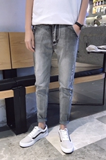 2021春秋季新款男士潮流个性牛仔裤九分裤青年黑色小脚裤男，男装牛仔裤，星座509