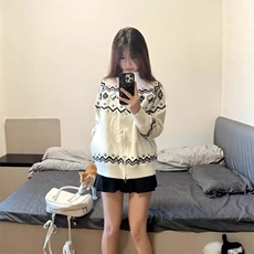 网图现货美式宽松北极绒提花开衫毛衣男女M9575/P60，男装针织衫/毛衣，星座205-3