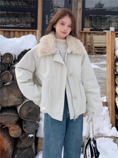 羊羔毛翻领加厚保暖派克服女冬小个子洋气减龄外套，女装派克服，2C225