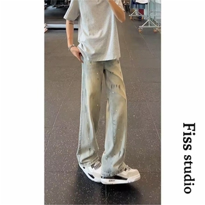 泼墨迷彩直筒牛仔裤男美式高街直筒微喇裤 网图 N2126-P48图片