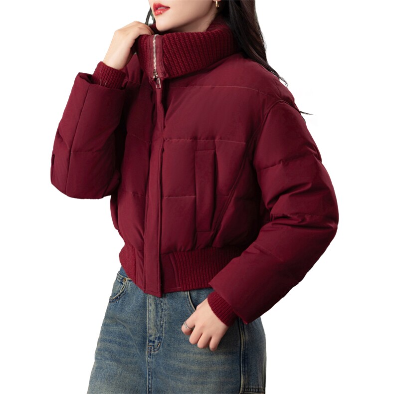 针织大翻领羽绒服女2024冬季新款小个子超好看时尚百搭白鸭绒外套,女装羽绒服,婷思杰（原婷想服饰）