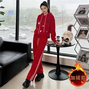 潮流休闲时尚套装女秋冬新款高级感卡通印花长袖卫衣直筒裤两件套图片