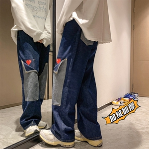 2025冬季原创日系宽松直筒加绒加厚像素爱心牛仔裤浅蓝GK18-1-P80图片