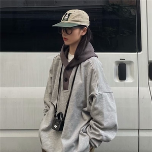 W582-48 2025秋男女同款长袖潮流ins日系气质原宿简约连帽卫衣图片