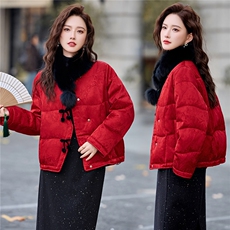 【现货现货】2026冬季新款新中式羽绒服女短款90白鸭绒真毛领现货，女装羽绒服，一安秀