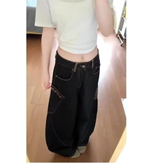 潮流常规高腰显瘦宽松阔腿裤牛仔裤女新款气质时尚长裤简约春秋，男装牛仔裤，星座506A