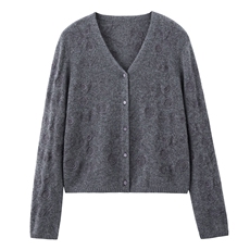 2025秋冬v领纯色单排扣花朵刺绣亲肤山羊绒100%针织开衫，女装羊绒衫，阿舍尔精品