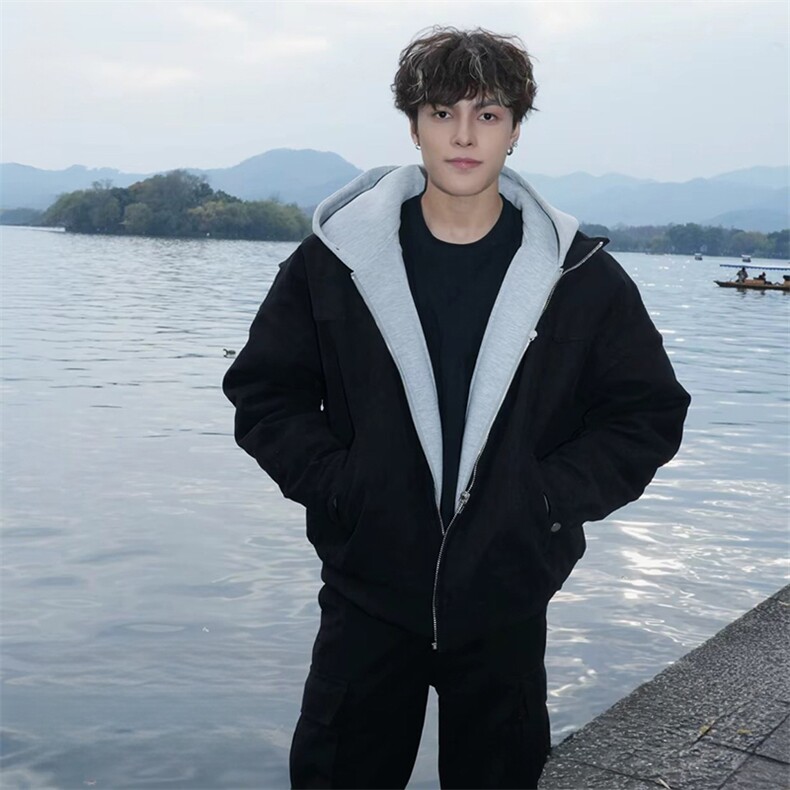 抖音得物高品质秋冬美式高街重磅结构双层双面连帽卫衣外套XS107，男装卫衣，电商A486