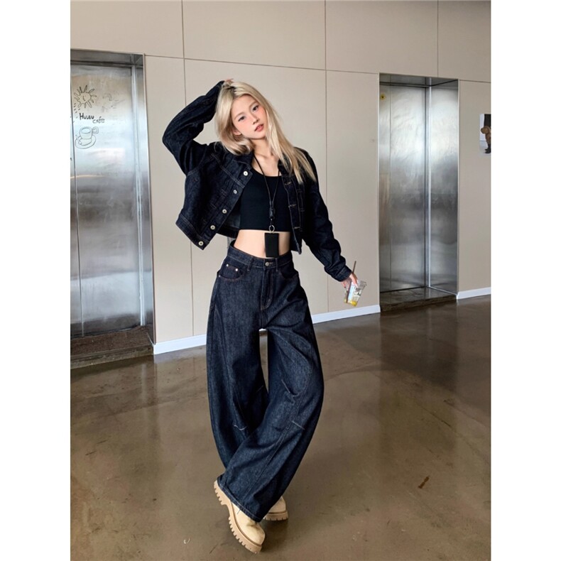 弯刀牛仔套装立体裁剪弧形明线牛仔裤女TZ041-P118，男装休闲套装，星座308B-2