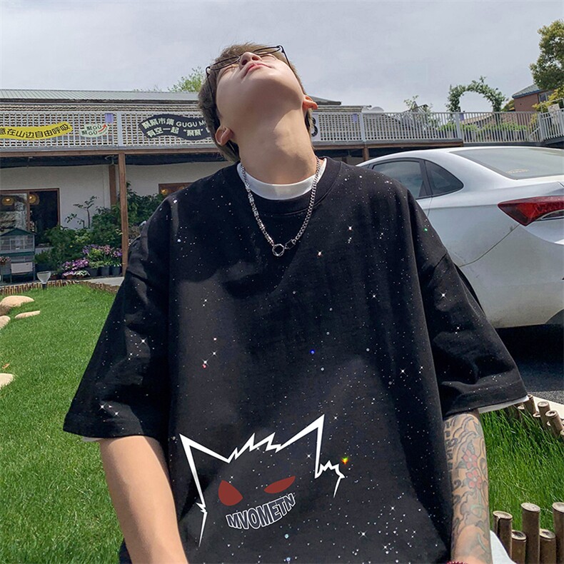 量大优供抖音视频支持得物配合二开美式满天星亮片短袖T恤MTX212,男装T恤,电商A486