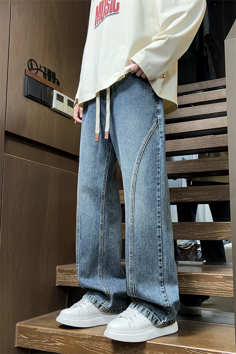 弯刀牛仔裤男生春季美式潮牌宽松百搭直筒潮流休闲长裤J8086-P45,男装牛仔裤,星座509