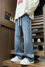 弯刀牛仔裤男生春季美式潮牌宽松百搭直筒潮流休闲长裤J8086-P45，男装牛仔裤，星座509