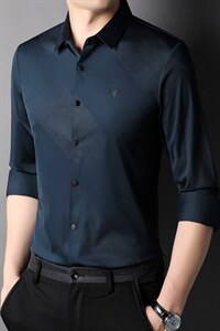 秋季薄款长袖衬衫男春秋款2023新款中年商务休闲男装衬衣服图片