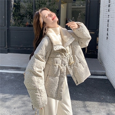 撞色短款小香风碎花羽绒服2025新款女冬独特漂亮毛绒领派克服外套，女装羽绒服，慧尚2-185