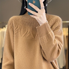 2025年秋季套头长袖套头女士羊毛衫时尚百搭休闲，女装羊毛衫，贝美羊绒