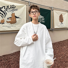 无性别长袖T恤男款秋季2025新款美式复古衣服潮牌圆领宽松体恤衫，男装卫衣，电商A102B