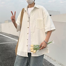 潮流百搭标准新款衬衫日常五分袖青春流行男夏季潮简约方领，男装T恤，星座716-2
