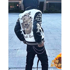 夹棉毛巾绣绣棒球服刺绣毛呢外套男PU皮拼接chic夹克J804，男装夹克，星座1116A（原606A-3）