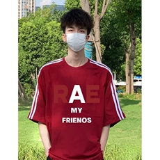 抖音得物高品质二开240克宽松纯棉美式潮牌三条杠织带短袖T恤，男装T恤，电商A486