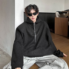 羊羔毛呢连帽卫衣垫肩秋冬高领拉链设计潮牌外套871P88，女装短外套，电商A458A