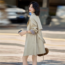 风衣外套女2025秋季新款休闲小个子高级感中长款收腰大衣潮，女装风衣，美沁