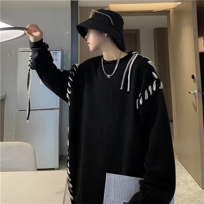 美式街头设计感圆领毛衣男慵懒风休闲针织衫MY9201P48图片