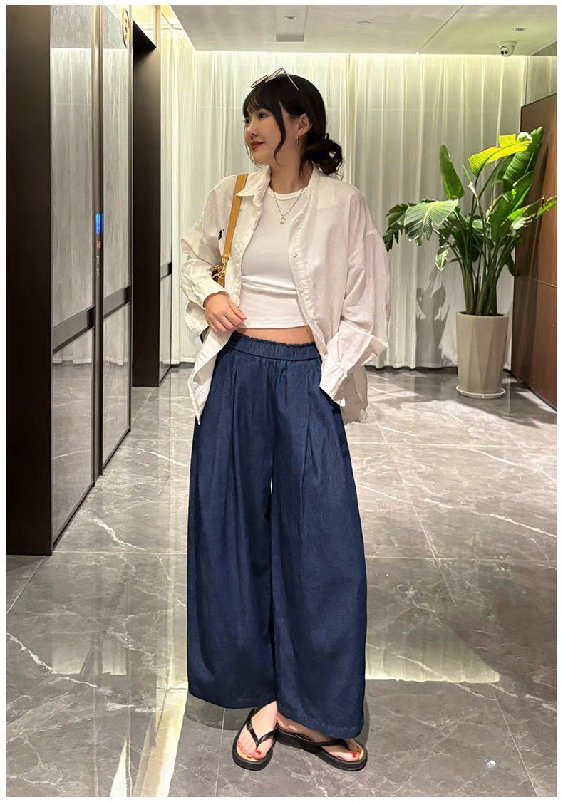 云感薄款牛仔藏肉裤显瘦花苞腰气球裤九分裤图片