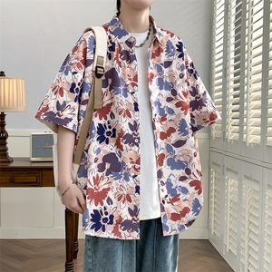 花衬衫男夏威夷短袖夏季痞帅休闲上衣服外套翻领大码衬衣男A011-2图片